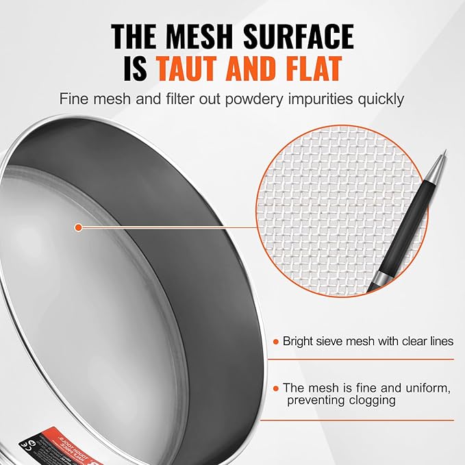 VEVOR Fine Mesh Flour Sieve, 150 Mesh Sifter, 304 Stainless Steel Food-Grade, 12.6" Strainer for Baking, 5 Sizes Mesh Hole for Mungbean, Rice, Pearl Powder