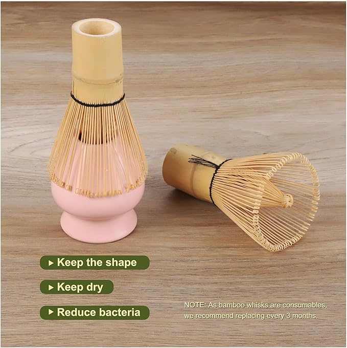 Pink Matcha Whisk Set, Ceramic Matcha Kit Set Includes Matcha Bowl, Matcha Whisk and Holder, Bamboo Scoop, Scoop Rest, Sifter and Tea Towel - 7 Pcs Matcha Kit for Matcha Lovers