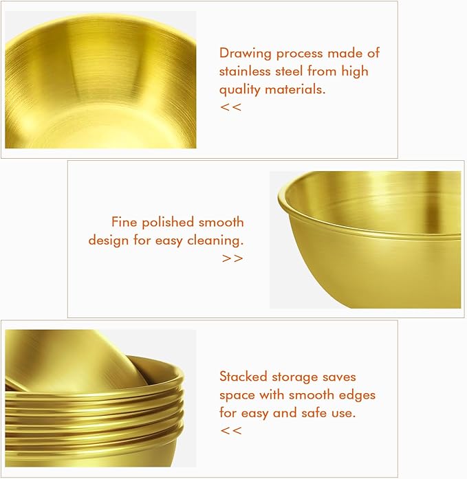 10 Pcs Mini Stainless Steel Gold Mixing Bowls Salad Bowls Gold Serving Bowls for Baking, Prepping and Serving Food Salad Fruit Snack Soup Cereal