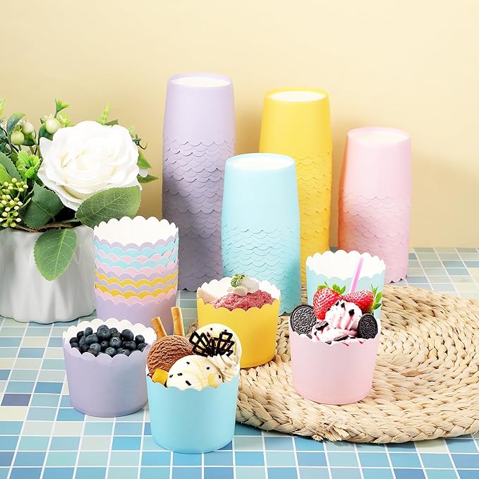 200 Pieces 5.5 oz Pastel Baking Cups Cupcake Wrappers for Muffins Colorful Baking Cups for Desserts Baby Showers Birthday Party Celebrations