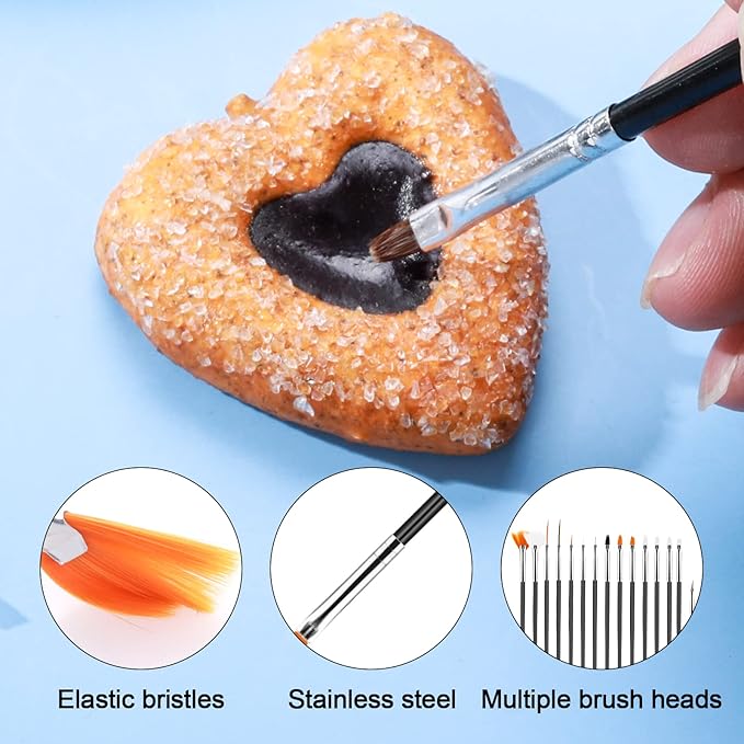 15pcs Cake Decorating Brushes Kit Fondant Paint Brush, Food Paint Brush Baking Decorating Tools for Sugar Cookie Candy Icing Cake Decoration (Black)