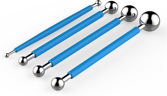DIY Cake tools, AmyTalk 4Pcs Metal Ball Baking Fondant Cake Tools Stainless Steel 8 Head Pen for Sugar Flower