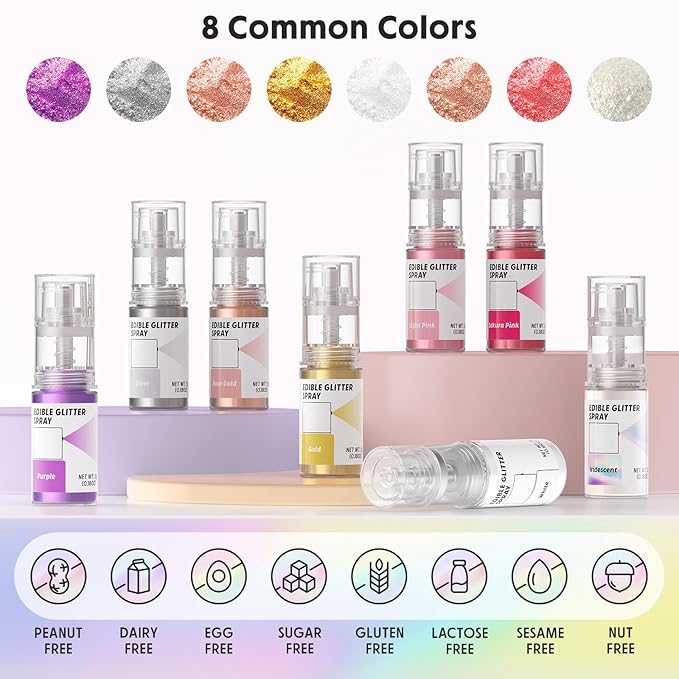 Edible Glitter Spray,Food Grade 5g Edible Glitter for Cake Decorating Desserts, Beverages, Cupcakes, Cake Pops and Cookies - Iridescent