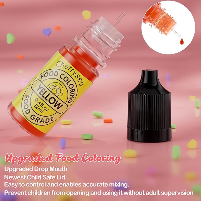 Cherrysea Food Coloring for Cake Decorating Rainbow Edible Food Dye for Halloween Baking Royal Icing Cookie Supplies Gluten Free 7x12ml Food Grade Liquid Food Color Kit, 0.4 Fl. Oz/Bottles