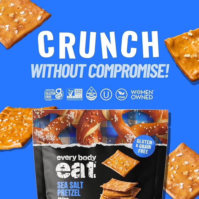 Every Body Eat Snack Pretzel Thins, Allergen Friendly, Vegan, Gluten Free and Grain Free (6 Count, Pretzel)