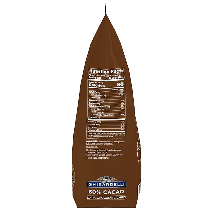 Ghirardelli Chocolate Company 60% Cacao Dark Chocolate Chips, 5lb. Bag (Pack of 1)