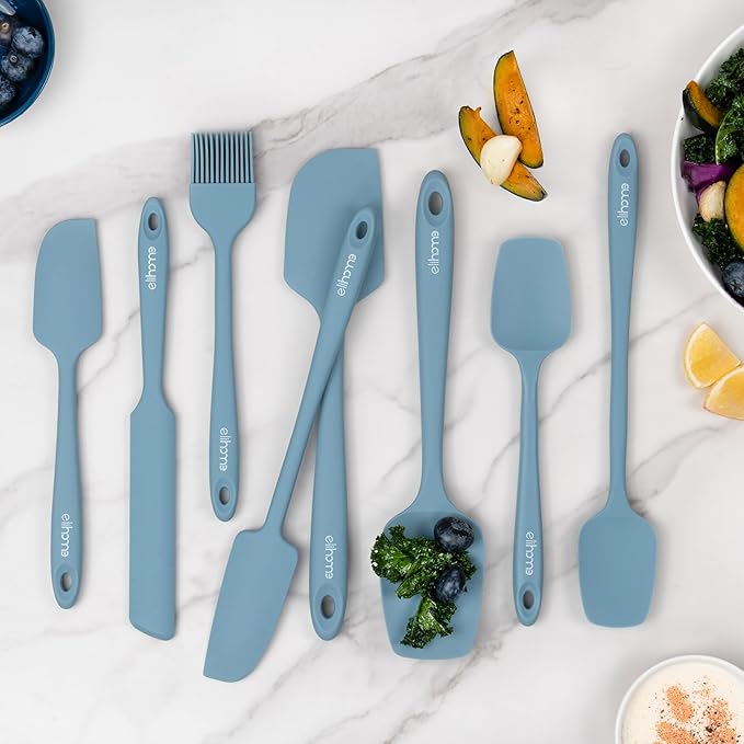 Elihome Skinny Silicone Jar Spatula Spreader, BPA Free,Heat-Resistant Scraper, 10in Long Narrow Stirring Stick, Seamless Flexible Peanut Butter Spreader for Scraping Icing and Jam (Slate)