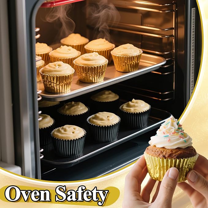 200PCS Black and Gold Cupcake Liners Mini Muffin Baking Cups Wrappers for Retirement Birthday Party Supplies Disposable Cupcake Papers for Black Golden Masquerade Party Decorations