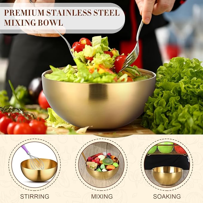 Nuogo 10 Pcs Stainless Steel Mixing Bowls Decorative Esthetician Bowls for Thanksgiving Christmas First Holy Communion Wedding Baking Prepping Serving Facial Salad Fruit Candy(7.9 Inch,Gold)
