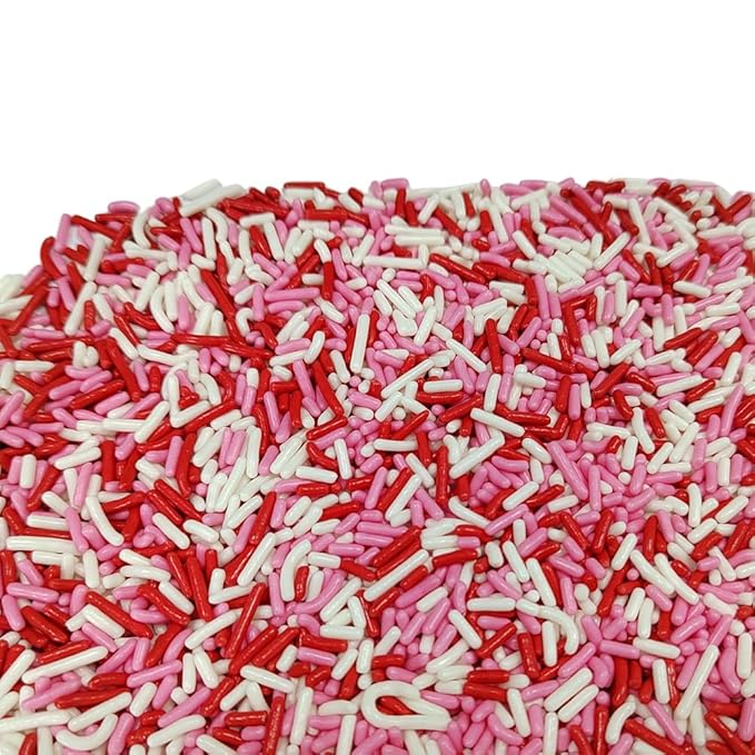 Homankit Red White and Pink Jimmies Sprinkles Edible Sprinkle Candy Soft Jimmies Toppings for Ice Cream, Cupcake, Cake, Cookie, Dessert Decorating 2.75 Ounces