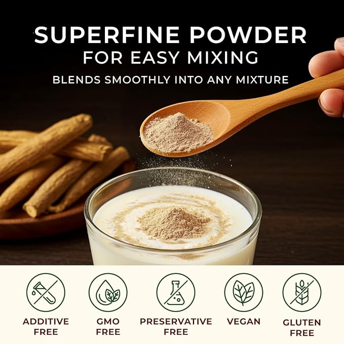 Gya Tea Co Organic Ashwagandha Powder 1.1 lb (17.64 oz) - No Sugar Added, Non GMO, Gluten Free - Great Flavor for Milk, Baking, Drinks, Smoothies & Cakes, Vegan Friendly