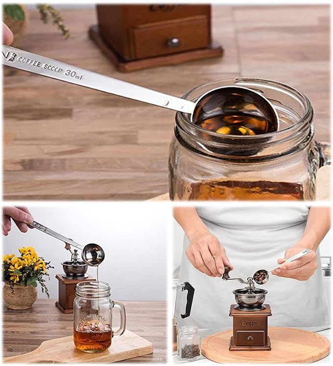 Long Handle 304 Stainless Steel Coffee Measuring Spoon Multi-Purpose Set Silver 2 Pieces 1 Tablespoon (15ml) and 2 Tablespoons (30ml)