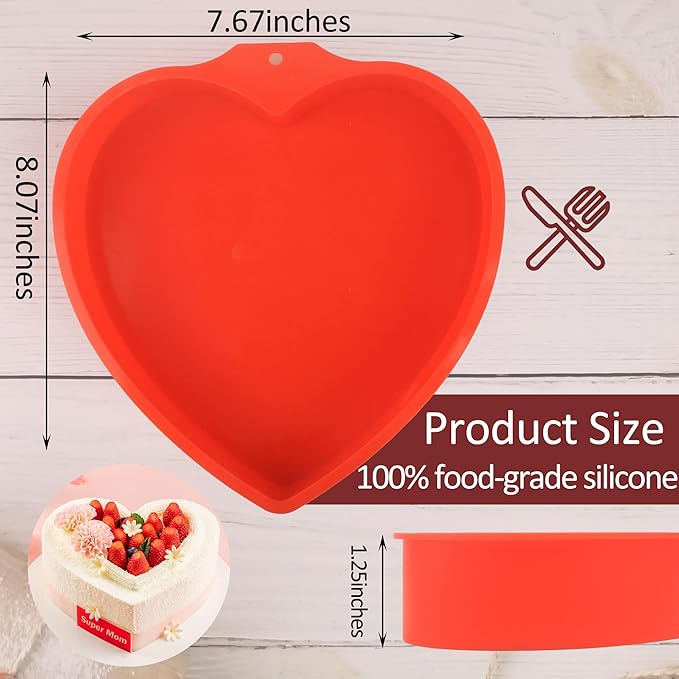 MILIVIXAY 2PCS Heart Shaped Cake Pans, 8 Inch Cake Mold, Red, Thin Style, Completely Non Stick, Food Grade Silicone, Easy To Store and Wash, Microwave, Freezer and Oven Safe.