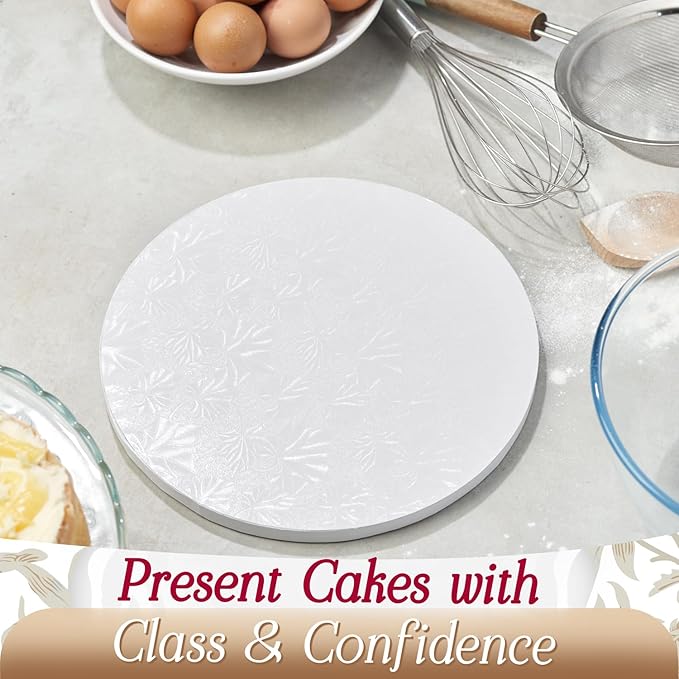 Cakebon Cake Boards - Sturdy 1/2 Thick Drums - 10 Inch Professional Smooth Straight Edges White 12-Pack
