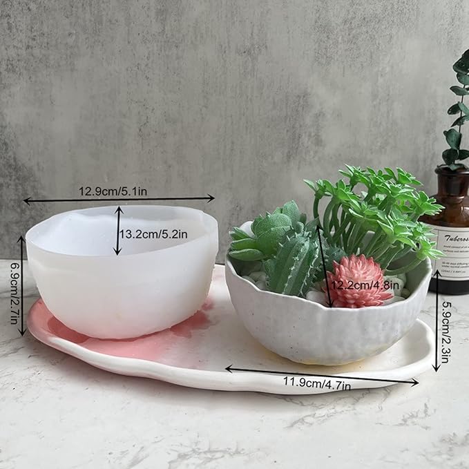 Geometric Flower Pot Silicone Mold Succulent Planter Vase Cactus Concrete Mold Epoxy Resin Candle Pen Holder Plaster Cement Clay Mould (Bowl Shape)