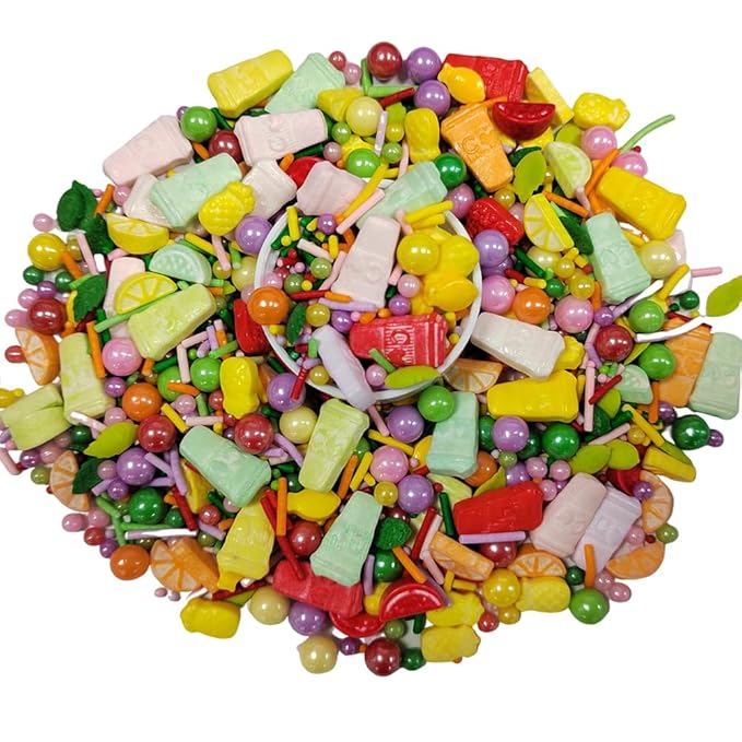 Edible Summer Spring Fruit Sprinkles Candy Mix Size Baking Edible Cake Decorations Cupcake Toppers Cookie Decorating Kids Birthday Party Supplies 95g/3.35oz