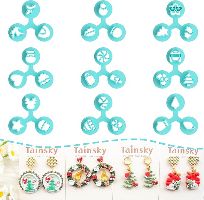 Mirco Christmas Polymer Clay Cutters, 9 Shapes Winter Clay Cutters for Earrings Making Clay Jewelry