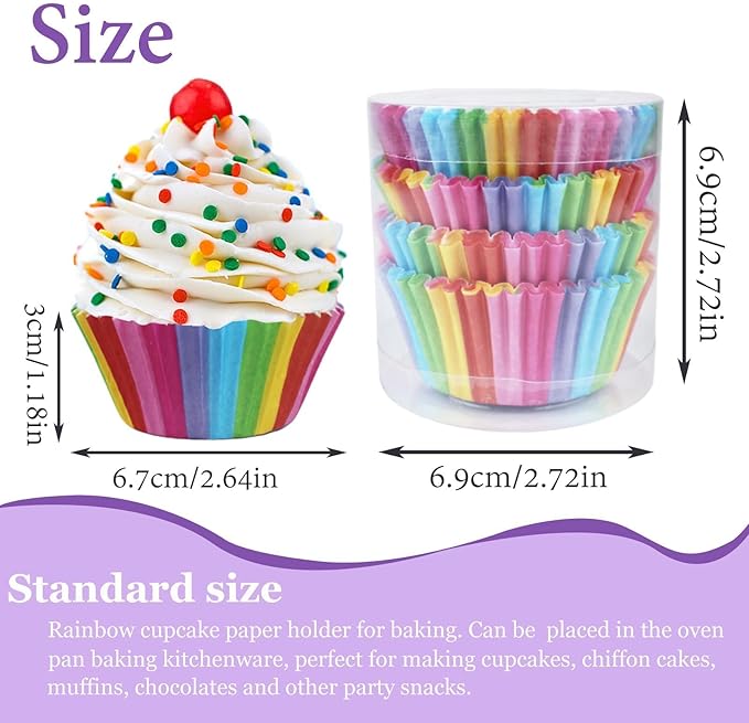 400 Pcs Rainbow Cupcake Liners Food Grade Baked Greaseproof Paper Muffin Liners Birthday Party Wedding Cake Packaging