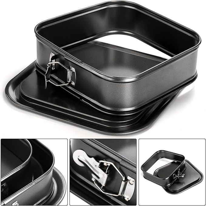 SOUJOY Set of 2 Springform Cake Pan, Non-stick Square Cheesecake Pan, Cake Pan with Removable Bottom, Ice Cream Cake Bakeware, Black