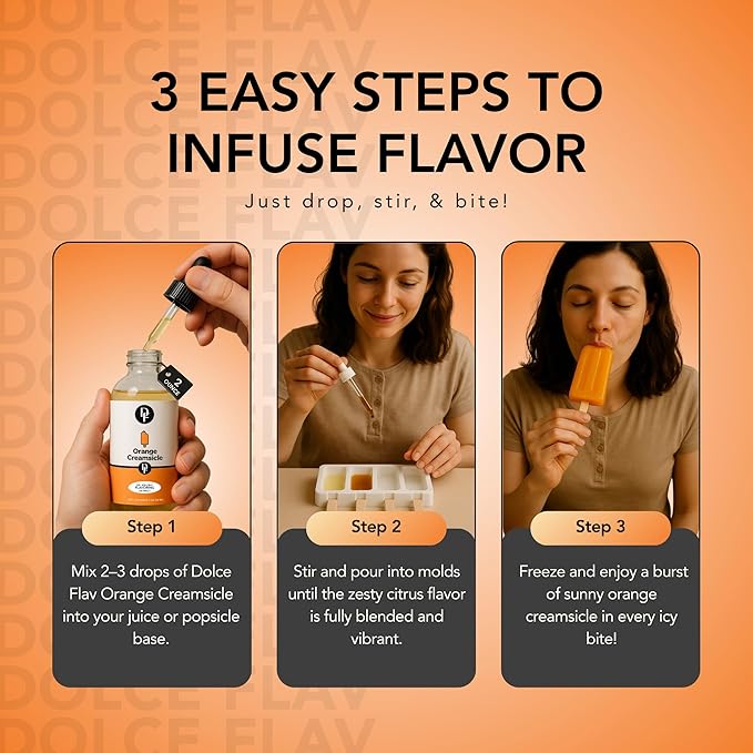 Dolce Flav Orange Creamsicle Extract - 8 Ounce Oil-Soluble Kosher, Sugar-Free, Concentrated Orange Creamsicle Flavor for Candy, Chocolates & Desserts
