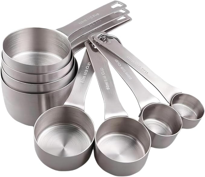 18/8 Stainless Steel Measuring Cups Set, 8 Dry & Liquid Metric & US Measurement Cups for Kitchen & Baking, Heavy Duty Measuring Tools with 1/16,1/8,1/4,1/3,1/2,2/3,3/4 &1 Cup