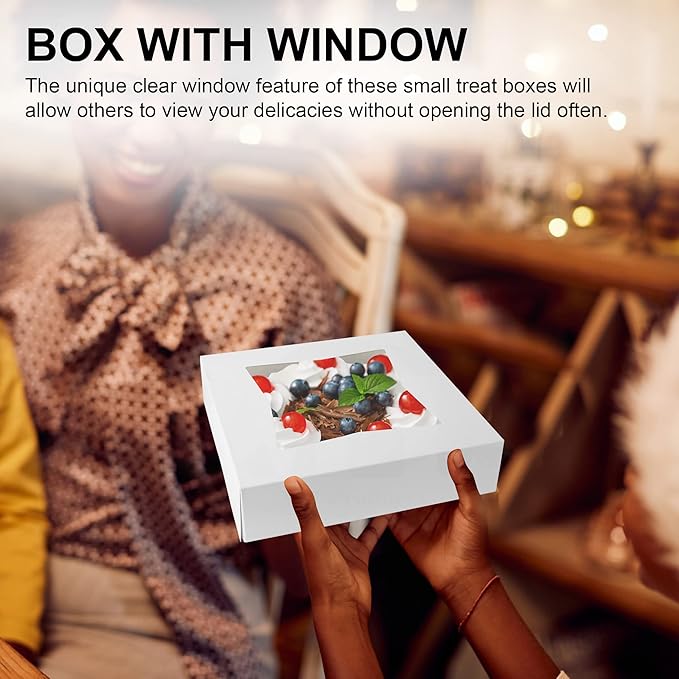 MT Products White Bakery Pie Boxes 9" x 9" x 2.5" - Auto Pop-Up Windowed Bakery Boxes (Pack of 15) - Made in the USA