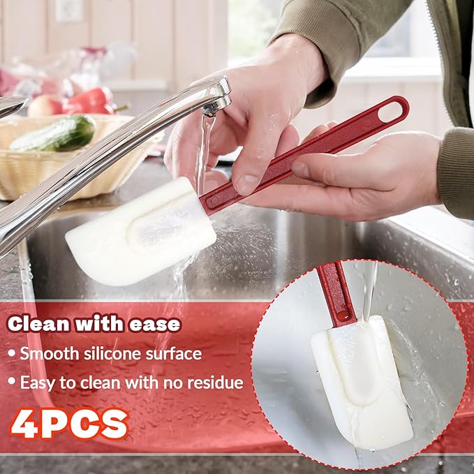 4 PCS Heat Resistant Silicone Spatulas, 10-Inch Commercial Grade Silicone Scraper Spatula, Flexible Rubber Spatula Set for Kitchen Cook Baking Mixing Utensil Dishwasher