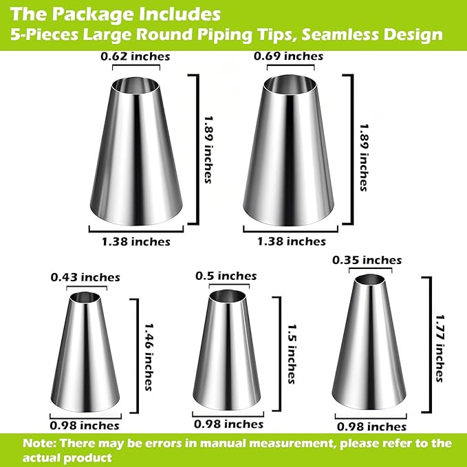 Suuker 5 Pieces Round Piping Tips, Cake Decorating Tips, Frosting Icing Tips for Cupcakes, Cake, Cookie and Decorating（1A 2A 803 R16L R18L）