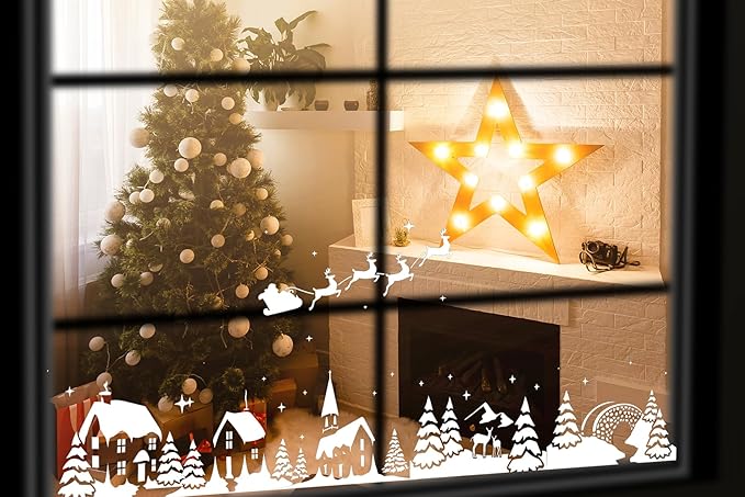 Christmas Stencils for Window Glass Large Christmas Window Stencil Reusable 58.5” Winter Forest House Village Holiday Stencils for Painting on Window Glass Wall Doormat Wood