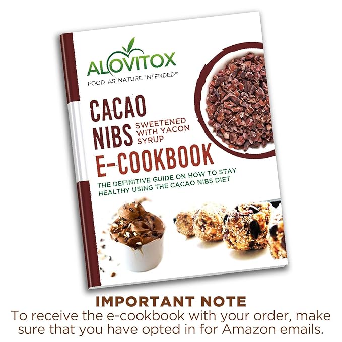 Cacao Nibs Naturally Sweetened with Yacon Syrup | Raw Organic, Sugar Free, Keto, Paleo and Vegan Friendly | Antioxidant and Protein Rich Criollo Chocolate Snack by Alovitox | 2 lb (4 x 8 oz)
