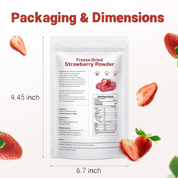 Viccoky Organic Freeze Dried Strawberry Powder 8oz | Natural | No Additives | Non GMO | Strawberry Flavoring for Baking, Drinks, Smoothies and Cooking