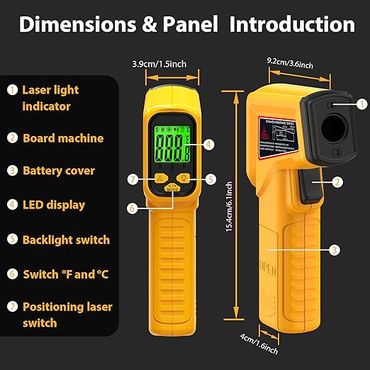 FKM Infrared Thermometer Gun Non-Contact Laser Temperature Gun,-58°F~986°F,AdjustableEmissivity,Digital IR Thermometer Gun for Cooking,Griddle,Pizza Oven,BBQ,HVAC,Automotive,Industrial,Not for Human