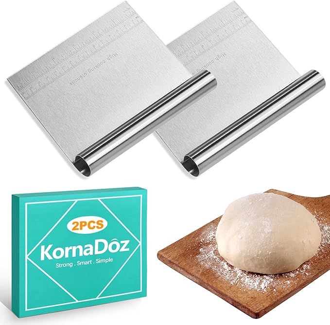 2 Pack Stainless Steel Dough Cutter & Pastry Scraper, Bench Knife with Measuring Scale, Multipurpose Food Chopper for Bread, Pizza & Cake, Professional Baking Tools