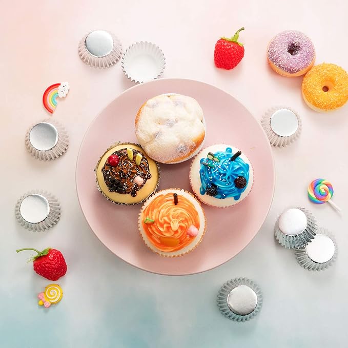 Sumind 400 Pieces Mini Foil Cupcake Liners, Metallic Baking Cups, Disposable, Silver, Various Occasions