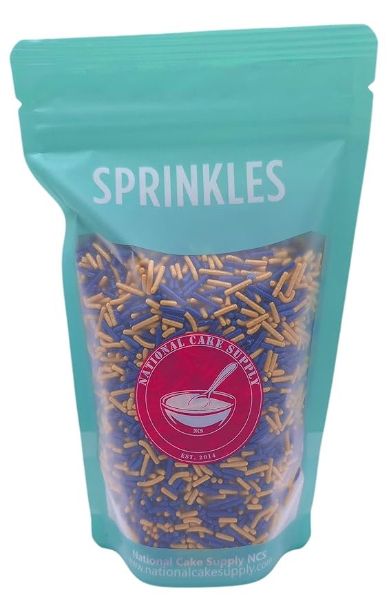 NCS Dark Blue and Gold Jimmies Edible Sprinkles, 8 ounces