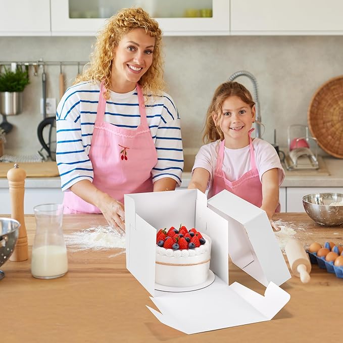 25Pcs 8x8x8 Inch Cake Boxes, White Bakery Boxes with Window, Square Disposable Cake Containers Package for Cookies Pies Bake Decorating Supplies Cupcakes Cajas Pasteles (15 Pcs Stickers)