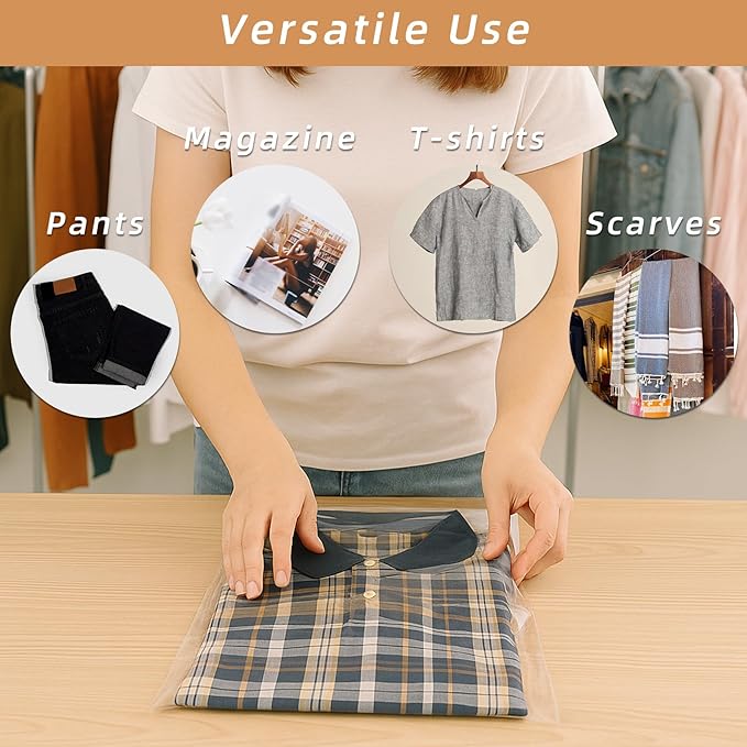 rebucas 9x12 Inch Clear Self Sealing Cellophane Bags, 120 Pcs Plastic Packaging Bags for Clothes, Shirts, Gifts, Pants, Magazines, Crafts, Small Business
