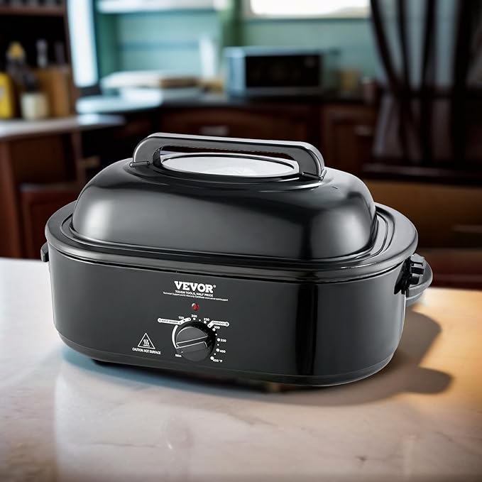 VEVOR Electric Roaster Oven, 20 QT Turkey Roaster with Self-Basting Lid, 1450W Roaster with Defrost & Warm Function, Adjustable Temperature, Removable Pan & Rack, Fits Turkeys Up to 24LBS