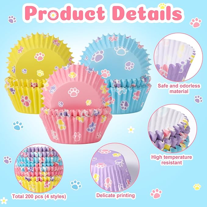 Vesici 200 Count Cartoon Blue Dog Cupcake Liners Dog Paw Paper Cupcake Wrappers Puppy Theme Muffin Baking Cups Cake Holder for Cake Decorations Baby Shower Birthday Party Supplies