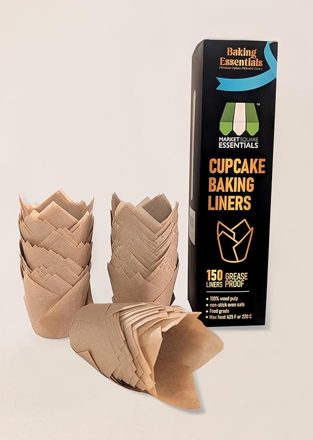 150pcs Beige Greece Proof Tulip Cup Cake Liner for Baking Cups Parchment Paper Tulip Muffin Liners Cupcake Party Wrapper (Biege)