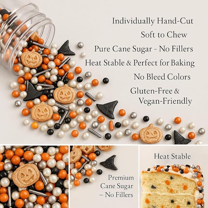 Confect Halloween Edible Sprinkles Bottle | Spooky Cake Decorations for Halloween Cupcakes, Cookies, Treats | Festive Sprinkle Mix for Baking – Witch, Ghost, Pumpkin Shapes – 4.2 Oz (HLWNBOX-BT-11)
