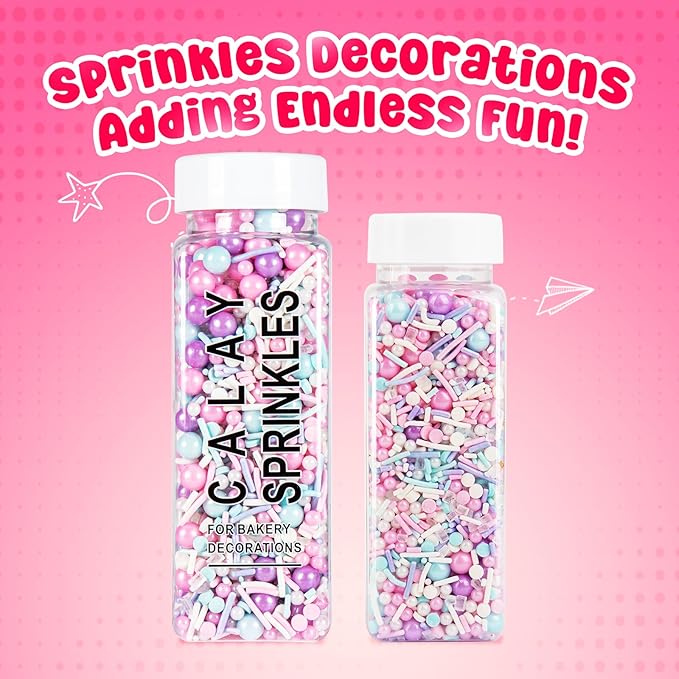 Sprinkles for Cake Decorating, 5.3Oz Pink Purple Blue and White Pearl Confetti Jimmies Sprinkles Mix Pastel Sprinkles for Cake Ice Cream Cupcakes Baking Topping