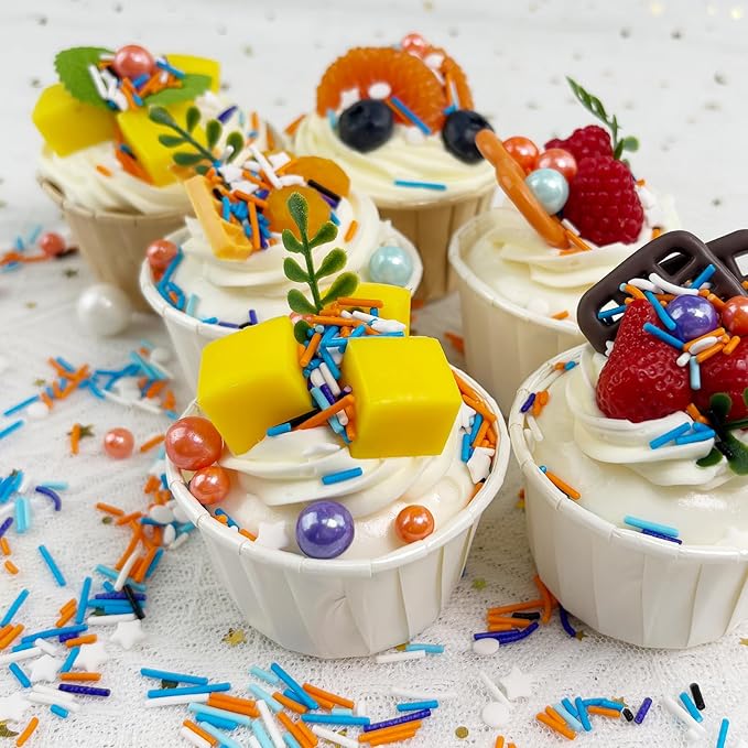 Blue Orange Sprinkles Edible Blue Sprinkle White Star Sprinkles Sugar Pearls for Cake Decorating Navy Orange White Candy Pearls Jimmies Mix Sprinkle for Baking Ice Cream Toppings 100g / 3.5 Oz