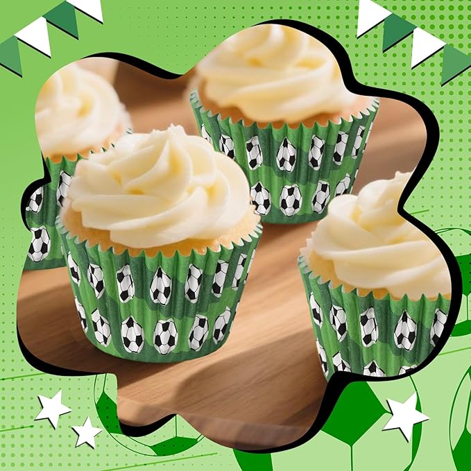 300pcs Soccer Cupcake Liners, Paper Football Cupcake Liners Football Field Baking Cup Wrappers Soccer Party Accessories
