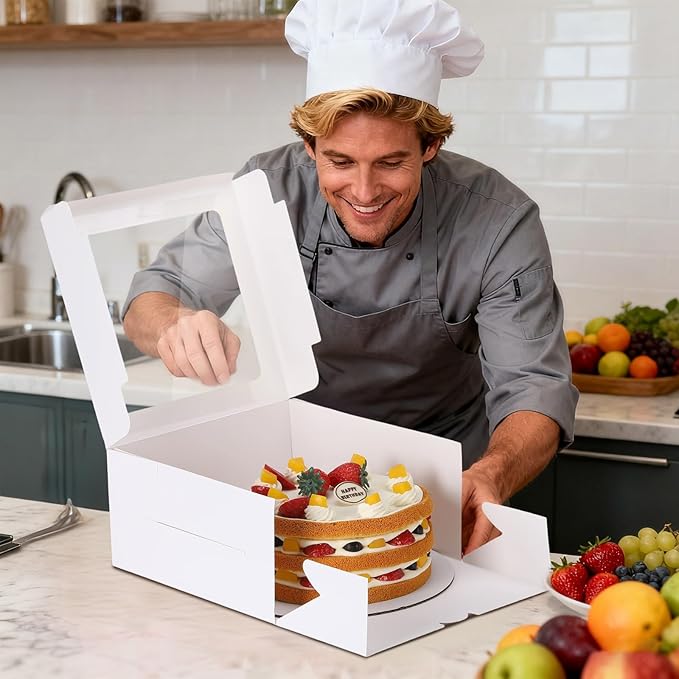 80 Pcs 10x10x5 Inch Cake Boxes 40pcs Bakery Boxes with Window and 40pcs Cake Boards Disposable Cakes Containers for Cookies Pies Cupcakes Dessert Pastry Xmas Party