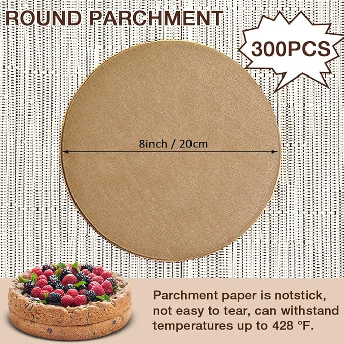 300 Pcs 8 Inch Round Parchment Paper, Round Parchment Paper for Baking, Round Parchment Liners for Tortillas, Cake Pan