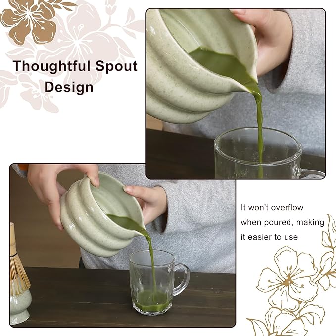 Matcha Whisk Set Mottled Green, Ceramic Matcha Kit Set Christmas Gift Includes Matcha Bowl, Matcha Whisk and Holder, Bamboo Scoop, Scoop Rest, Sifter and Tea Towel - 7 Pcs Matcha Kit for Lovers