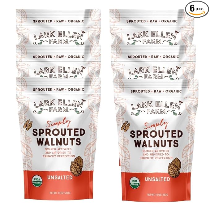 Lark Ellen Farm Organic Sprouted Walnuts – Raw, Unsalted, Keto-Friendly, Healthy Vegan Snack, Gluten-Free, 10 Oz, 6 Pack