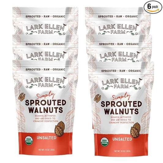 Lark Ellen Farm Organic Sprouted Walnuts – Raw, Unsalted, Keto-Friendly, Healthy Vegan Snack, Gluten-Free, 10 Oz, 6 Pack