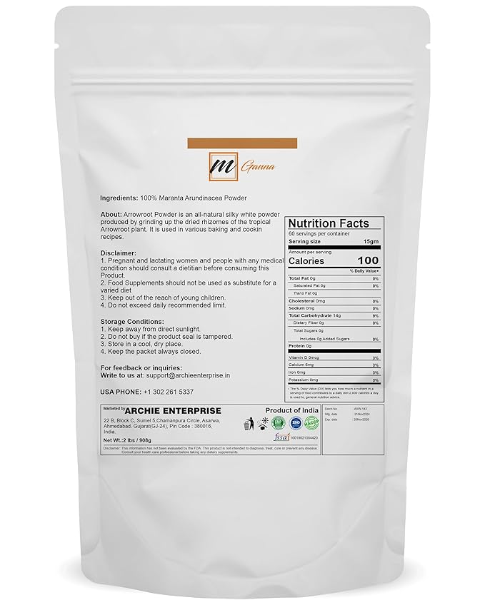 mGanna 100% Natural Arrowroot Powder 908 g / 2 lbs for Baking and Food Recipes (Maranta arundinacea)